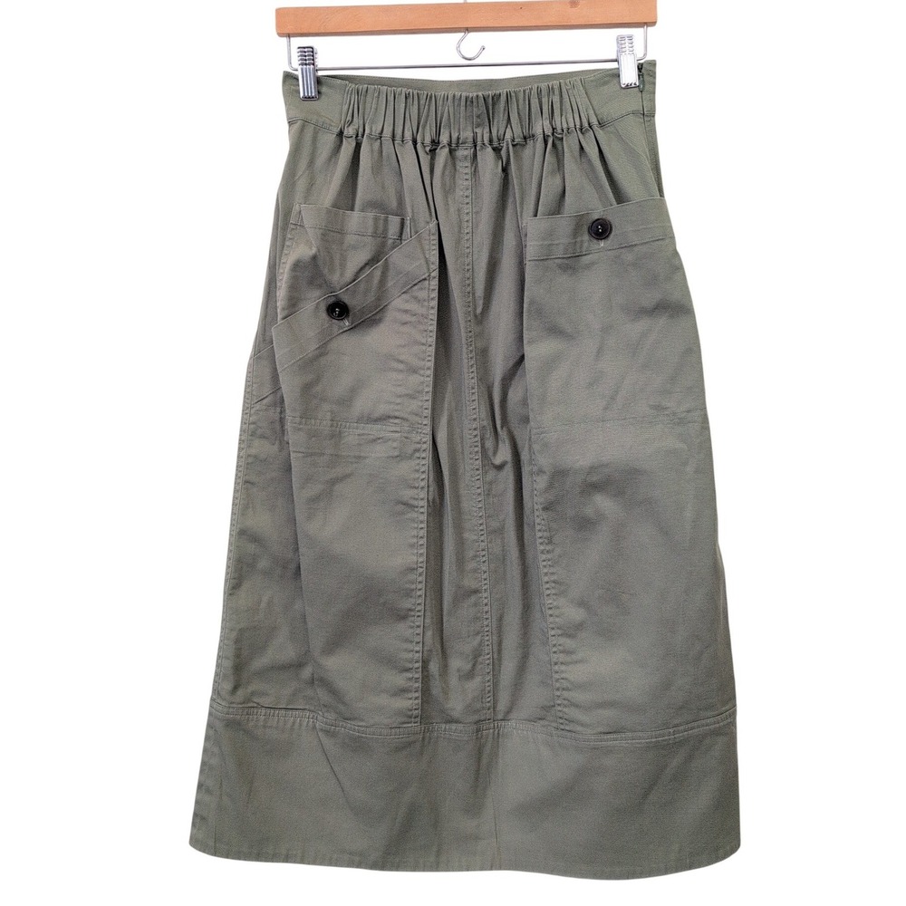 Sea New York Olive Green Utility Midi Skirt Cotton Twill 2 High Waist Minimalist